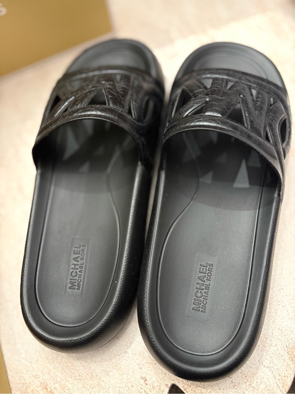 Michael Kors Black Slide Sandals with Cutout Strap